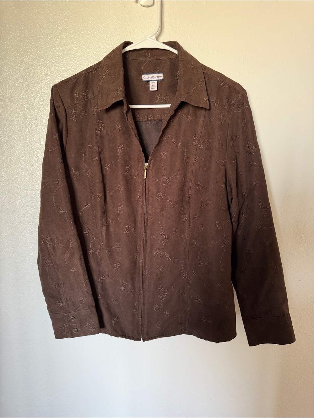 croft & barrow Women's Brown Embroidered Zip Jacket